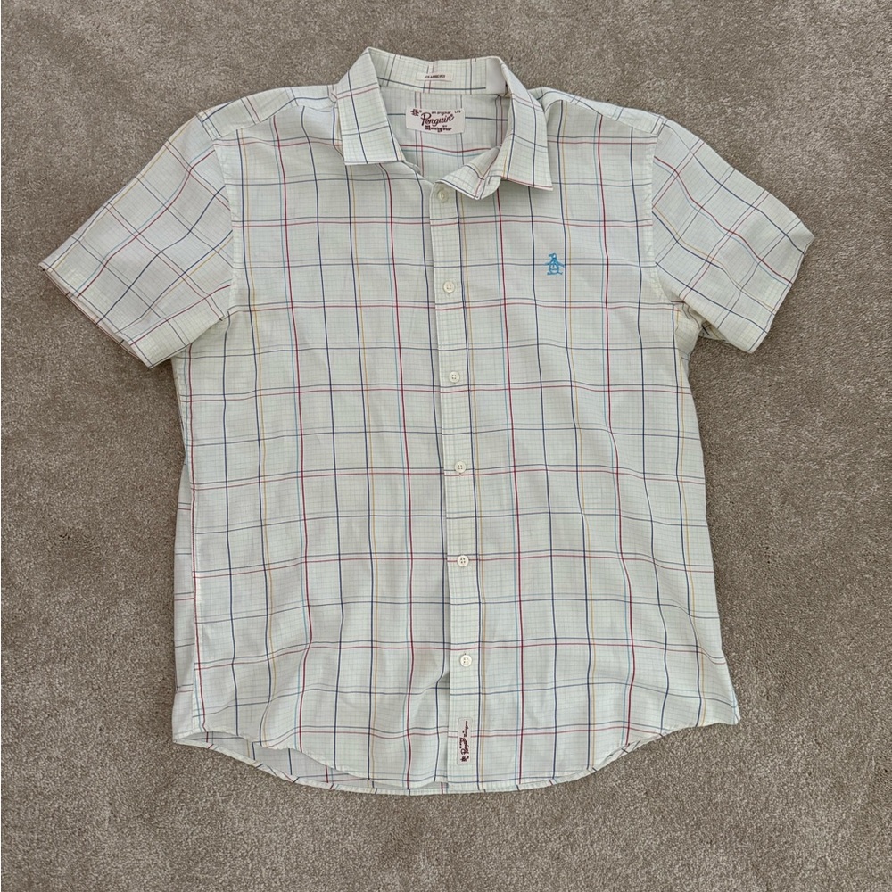 Original Penguin White and Red Plaid Short Sleeve Shirt classic Fit L